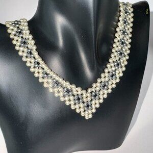 White and Grey Faux Pearls Choker Necklace Lobster Clasp Elegant